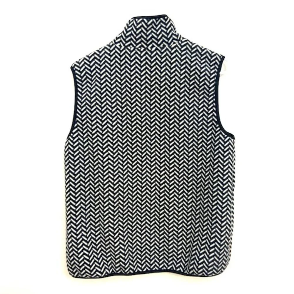 Tweeds Vest Women's Sz L Black & White Chevron Full Zip Cozy‎